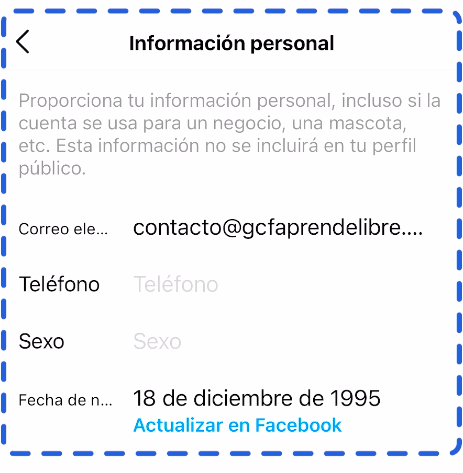 Editar información personal cuenta de Instagram